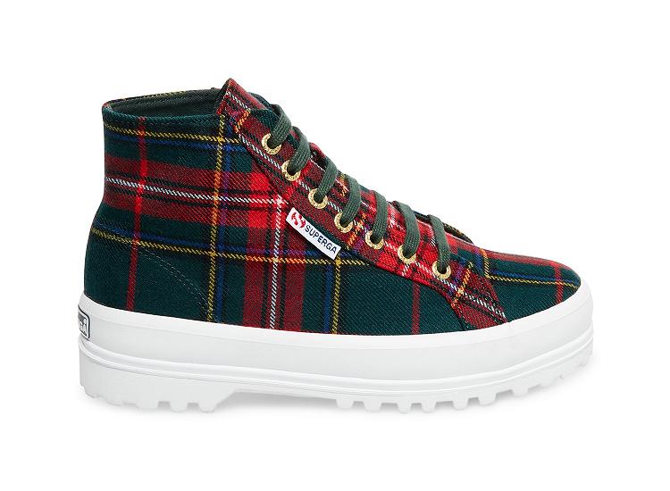 Superga 2341-Cotw Plaid Green Plaid - Womens Superga High top Shoes